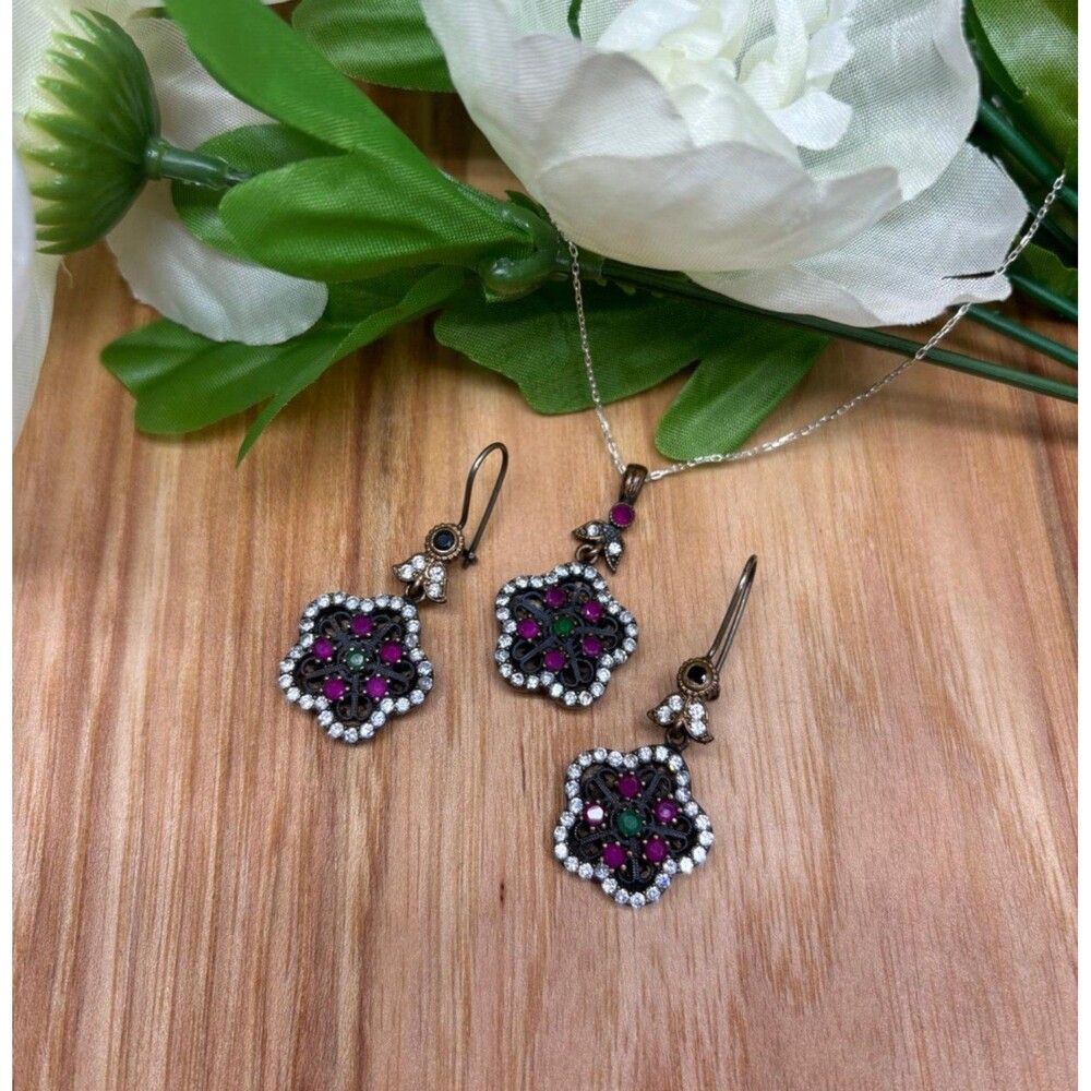 925 Sterling Silver Turkish Vintage Jewelry Set  for Women,NEW,Antique,Handmade - Picture 2 of 8
